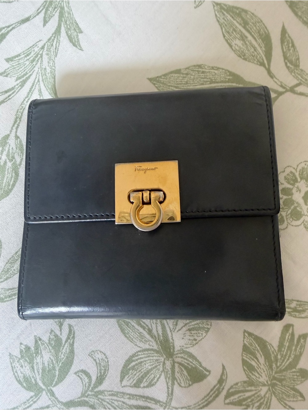 Vintage Salvatore Ferragamo Black Leather Accessory with Gold Hardware